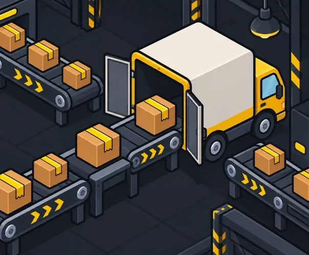 Belt & Box: a phone showing a warehouse level with belts and crates.